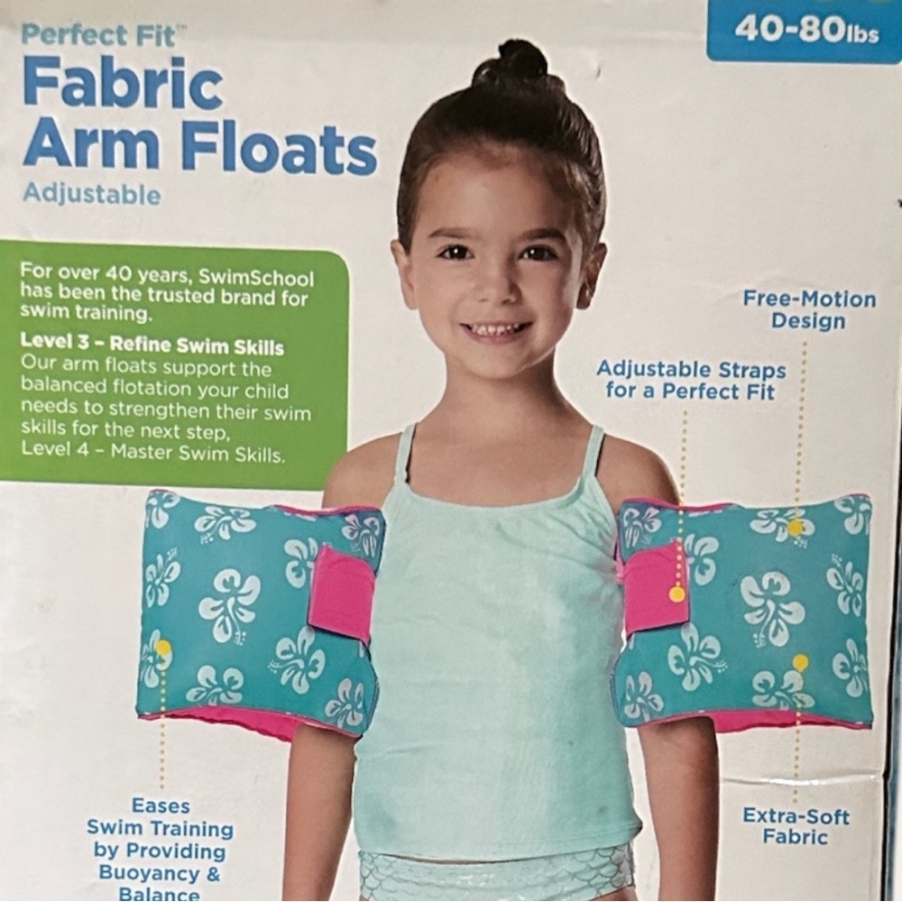 New SwimSchool Girls Soft Fabric Arm Floats - Level 3 (40-80 lbs) hibiscus print